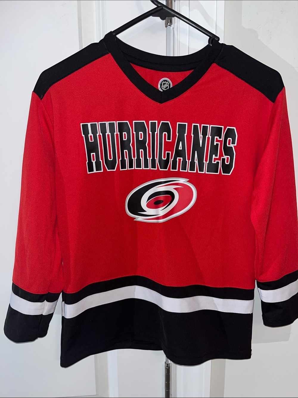 New Carolina Hurricanes boys youth polyester LS kids hockey style T shirt jersey